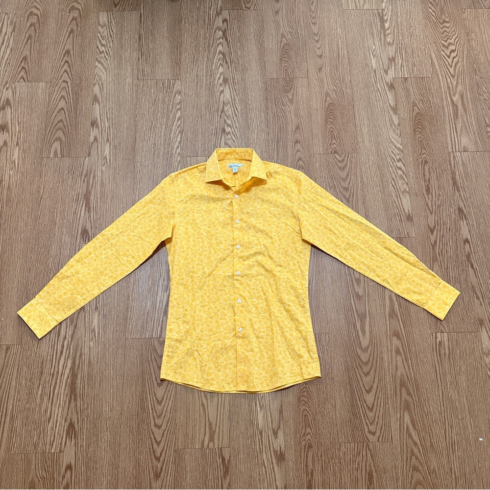 BAR III Button down slim fit shirt floral flower print yellow Men's Size Small